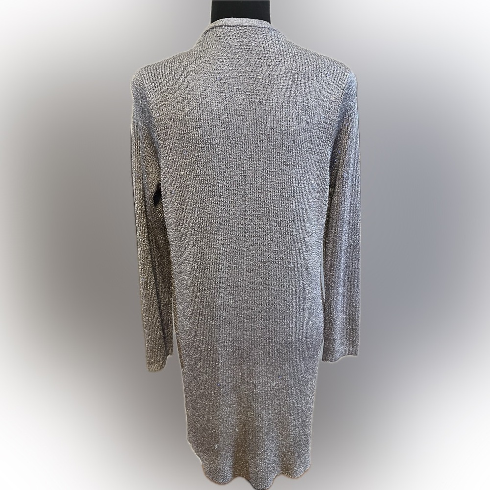 Preston & York Elegant Shimmering Women's Gray Open-Front Sweater Medium - Picture 2 of 6